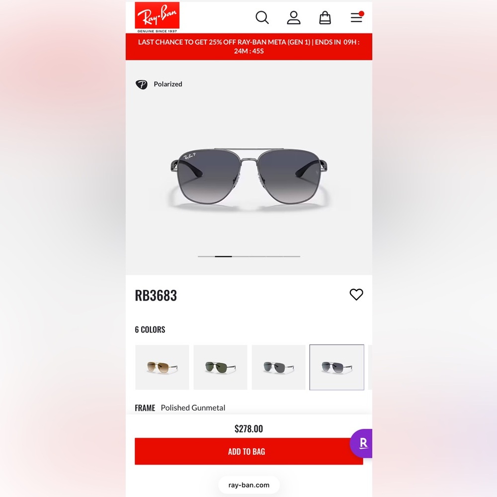 Ray-Ban RB3683 Silver and Black Sunglasses